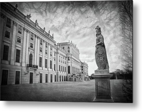 Vienna Metal Print featuring the photograph Schonbrunn Palace Vienna Black and White by Carol Japp