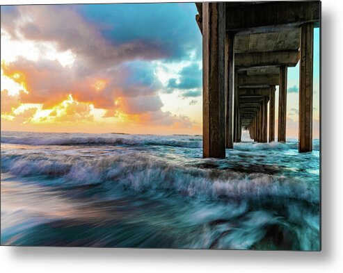 Landscape Metal Print featuring the photograph Scripp's Pier Raging Waves by Local Snaps Photography