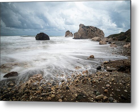 Sea Waves Metal Print featuring the photograph Seascape with windy waves during stormy weather on a rocky coast by Michalakis Ppalis