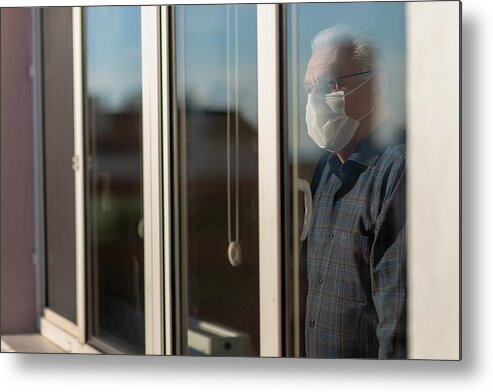 Lockdown Metal Print featuring the photograph Senior Man Who Cannot Leave The House Due To An Epidemic by Phynart Studio