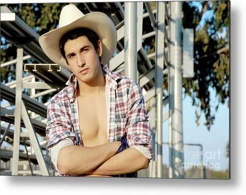 Body Metal Print featuring the photograph Sexy young hispanic cowboy by Gunther Allen