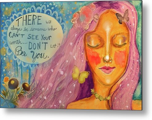 Inspirational Quote Metal Print featuring the mixed media She Loves by Serenity Studio Art
