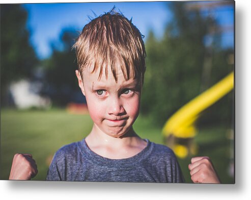 4-5 Years Metal Print featuring the photograph Silly Boy Acting Strong by Annie Otzen