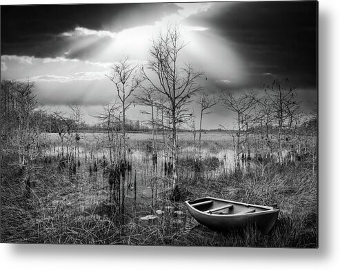 Boats Metal Print featuring the photograph Silver and Gold Turned Black and White by Debra and Dave Vanderlaan