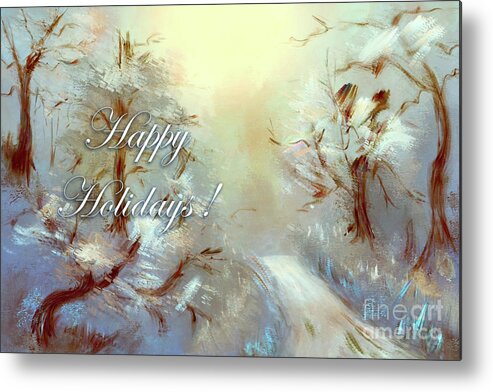 Christmas Metal Print featuring the digital art Silver Sunrise Happy Holidays by Lois Bryan