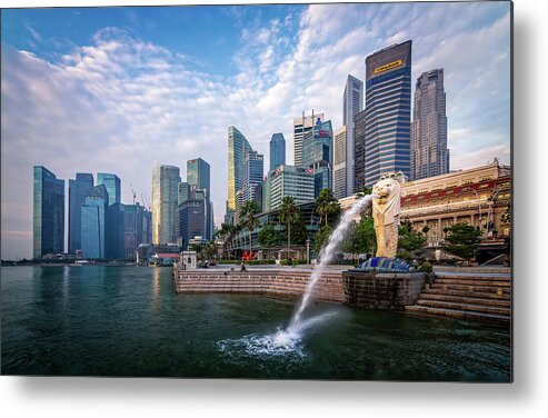 Architecture Metal Print featuring the digital art Singapore and the Merlion by Kevin McClish
