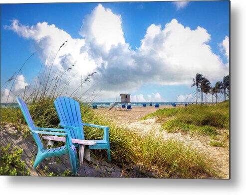 Clouds Metal Print featuring the photograph Sitting on the Beach Dunes by Debra and Dave Vanderlaan