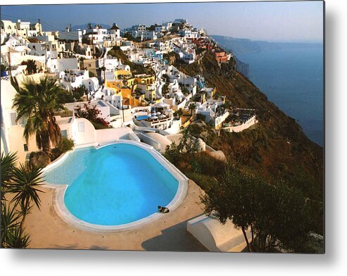 Greece Metal Print featuring the photograph Santorini / Pool by Claude Taylor