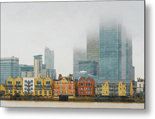 Canary Wharf Metal Print featuring the photograph Skyline of Canary Wharf business centre at mist. London UK by Michalakis Ppalis