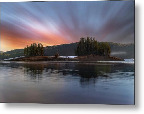 A Long Exposure Sunrise Shot Taken On The Shoreline Of Henkinson Lake Metal Print featuring the photograph Sly Park Sunrise by Devin Wilson