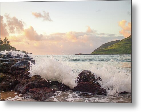 Ocean Metal Print featuring the photograph Crashing Ocean Waves at Sunrise in Hawaii by Auden Johnson