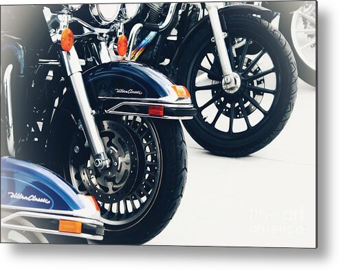 Motorcycle Harley Bikes Metal Print featuring the photograph Smoking Harley by Laurie Wilcox