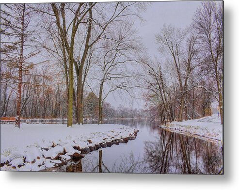 Wausau Metal Print featuring the photograph Snow Covered Oak Park And Reflection by Dale Kauzlaric