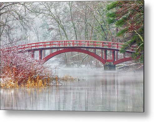 Sargent Bridge Metal Print featuring the photograph Snow Covered Sargent Footbridge in Natick Massachusetts by Juergen Roth