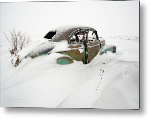 1947 Metal Print featuring the photograph Snow Cruiser - 1 of 3 - 1947 Chevy Coup in a ND snow scene by Peter Herman
