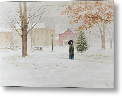 Winter Metal Print featuring the painting Snow Day on the Green by Bibi Snelderwaard Brion