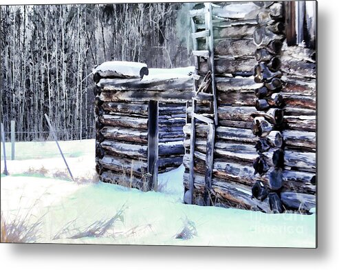 Log Metal Print featuring the photograph Snowy Cabin by Roland Stanke