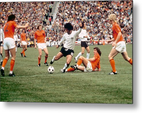 Scoring Metal Print featuring the photograph Soccer - World Cup 1974 - final - West Germany v Holland by Peter Robinson - EMPICS