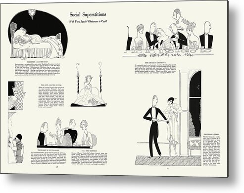 Anne Fish Metal Print featuring the drawing Social Superstitions. With Very Special Obeisances to Cupid. By Fish 1920 by Ikonographia - Anne Fish