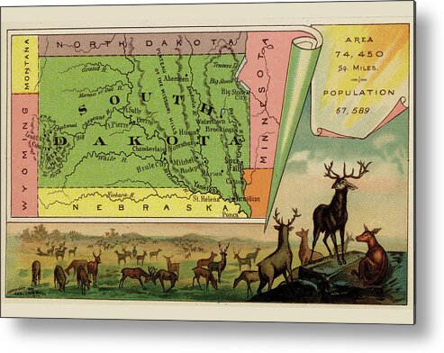 Maps Metal Print featuring the drawing South Dakota by Arbuckle Brothers