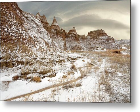 Badlands Metal Print featuring the photograph South Dakota Badlands National Park in early Spring by Peter Herman