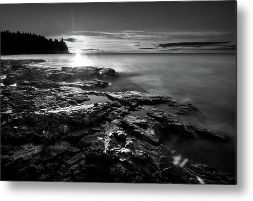 Split Rock Lighthouse Metal Print featuring the photograph Split Rock Lighthouse Black and White by Sebastian Musial