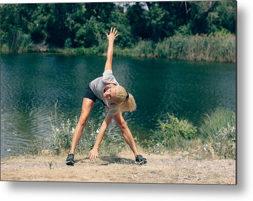 People Metal Print featuring the photograph Sporty young woman is training outside by Goxy89