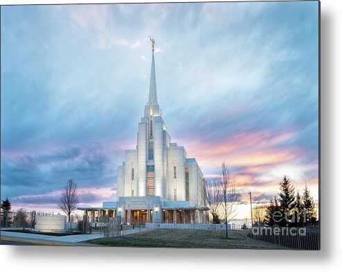 Architecture Metal Print featuring the photograph Spring Sunset - Rexburg Idaho Temple by Bret Barton