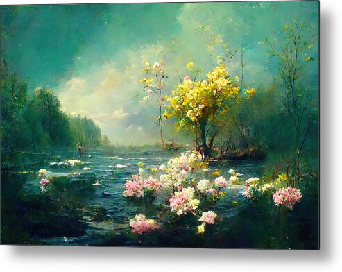 Lake Metal Print featuring the painting Spring, Symphony of Nature, 09 by AM FineArtPrints