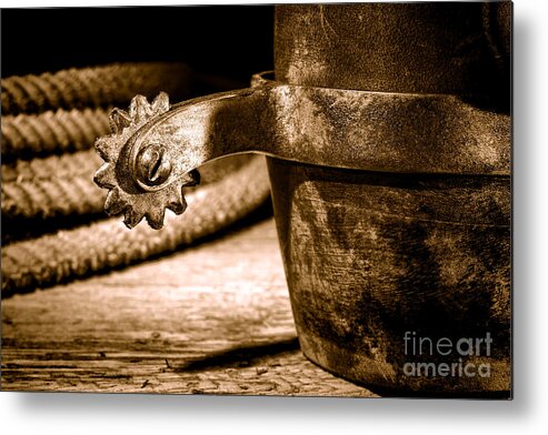 Rodeo Metal Print featuring the photograph Spur - Sepia by Olivier Le Queinec