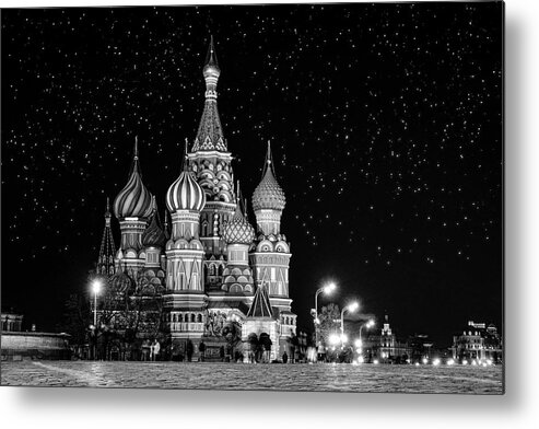 Moscow Metal Print featuring the photograph St. Basil Cathedral BW by Alexey Stiop
