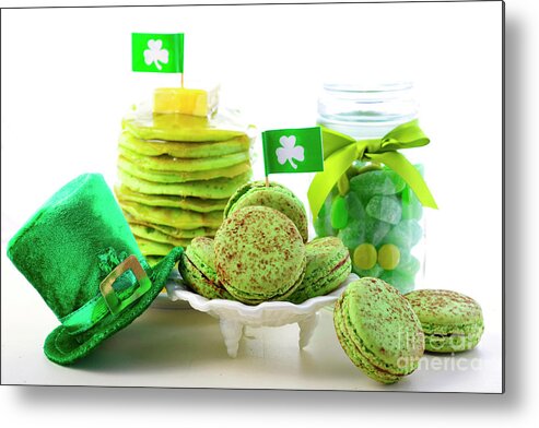 Biscuit Metal Print featuring the photograph St Patricks Day green party food. by Milleflore Images
