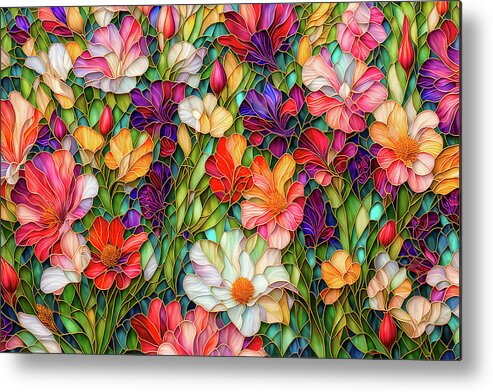 Stained Glass Flowers Metal Print featuring the digital art Stained Glass Flower Garden by Peggy Collins