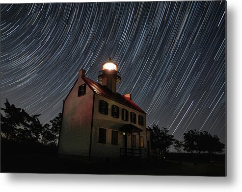 Star Metal Print featuring the photograph Star trails over East Point Lighthouse by Daniel Adams