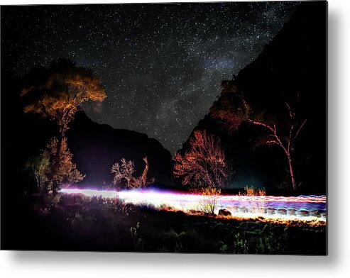 Starry Metal Print featuring the photograph Starry Sky and North Kaibab Trail - Grand Canyon by Amazing Action Photo Video