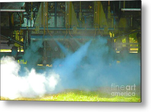 Train Metal Print featuring the digital art RAILROAD MACHINERY - Shay Locomotive Blowing Off Steam by John and Sheri Cockrell