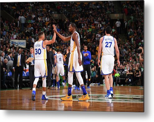 Nba Pro Basketball Metal Print featuring the photograph Stephen Curry and Kevin Durant by Brian Babineau