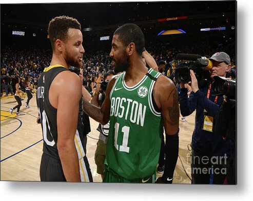 Nba Pro Basketball Metal Print featuring the photograph Stephen Curry and Kyrie Irving by Noah Graham