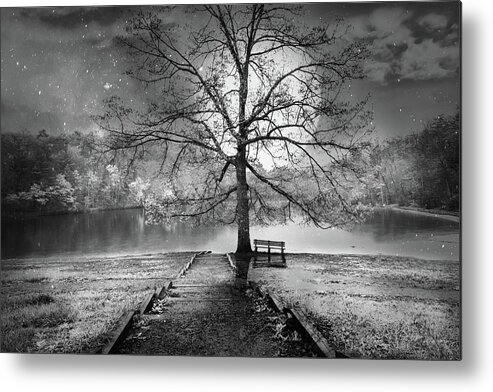 Benton Metal Print featuring the photograph Still Waiting at the Lake Black and White by Debra and Dave Vanderlaan