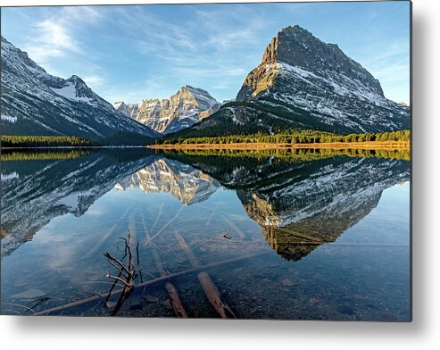Swiftcurrent Lake Metal Print featuring the photograph Stillness in the Morning by Jack Bell