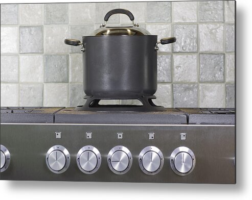 Handle Metal Print featuring the photograph Stock Pot On The Cooker by Vandervelden