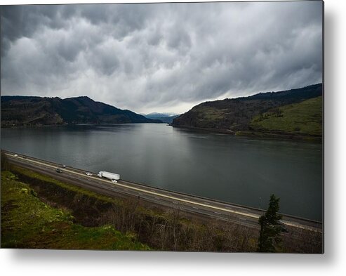 Storm Brewing On The Columbia Metal Print featuring the photograph Storm Brewing on the Columbia by Tom Cochran