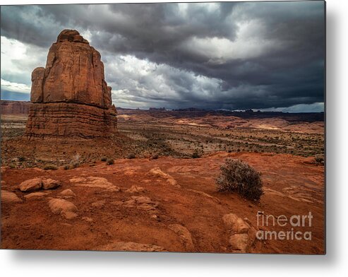 Arches National Park Metal Print featuring the photograph Storm Clouds over Arches National Park in Moab Utah by Ronda Kimbrow
