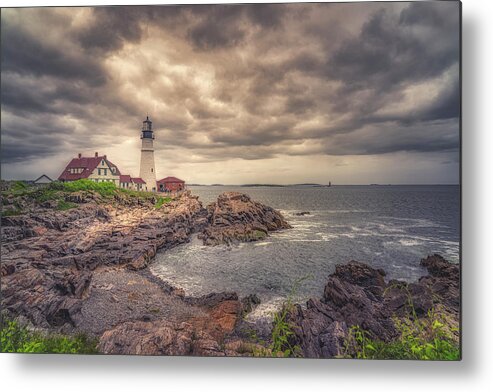 Portland Head Lighthouse Metal Print featuring the photograph Stormy Afternoon at Portland Head Light by Penny Polakoff