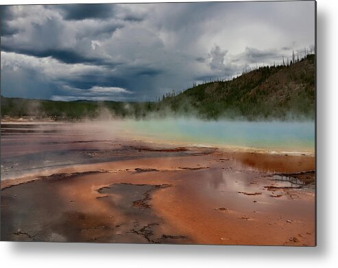 Grand Prismatic Spring Metal Print featuring the photograph Stormy Grand Prismatic Spring by Lana Trussell