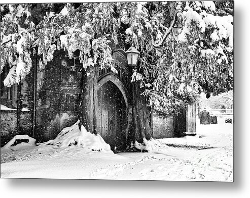 Stow On The Wold Metal Print featuring the photograph Stow on the Wold Church in the Snow Monochrome by Tim Gainey