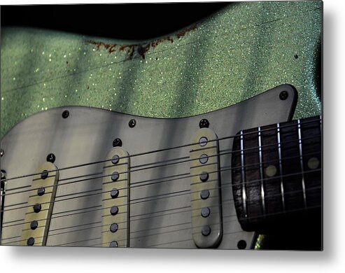 Fender Metal Print featuring the photograph Stratocaster Green Sparkle Aged Relic by Guitarwacky Fine Art