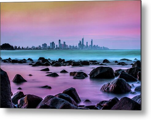 Gold Coast City Skyline Metal Print featuring the photograph Strawberry Sunset by Az Jackson