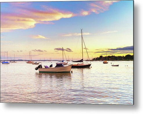 Sailboat Metal Print featuring the photograph Stunning Sunset with Wooden Boats by Marianne Campolongo