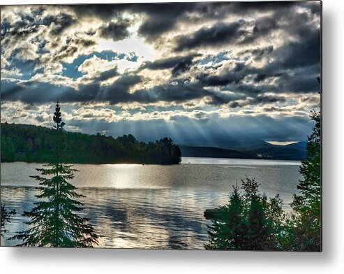 Sun Metal Print featuring the photograph Sun Rays and Storm Clouds Over Rangeley Maine by Russel Considine